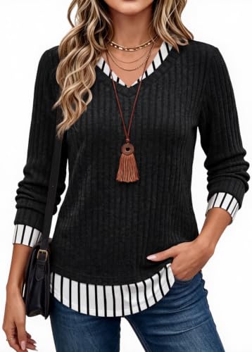 WIHOLL Womens Long Sleeve Shirts Lightweight Tunic Sweaters