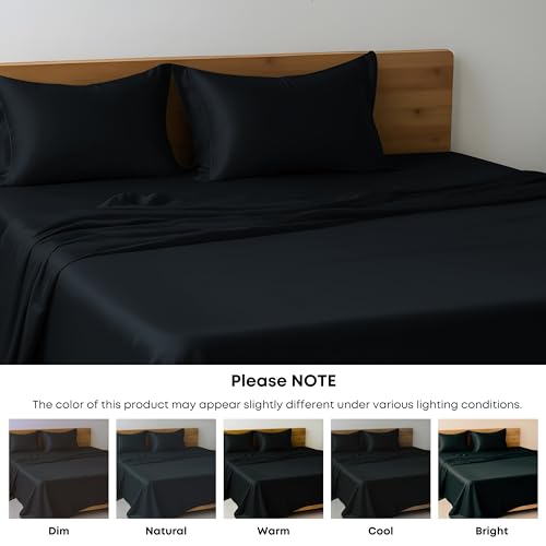 LINENWALAS Queen Flat Sheet - Rayon Derived From Bamboo Silk Bed Sheet, Premium Breathable Cooling Top Sheet, Soft Halloween Bedsheet (Queen, Jet Black) - Image 3