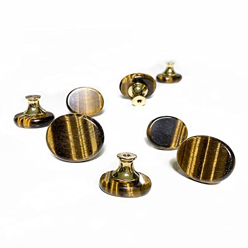UULU Lot de 4 Boutons oeil de tigre naturelle, Poignées en pierre naturelle, bouton de meuble, Bouton de Tiroir en Ambre Design, pour armoire, cabinet, porte,...