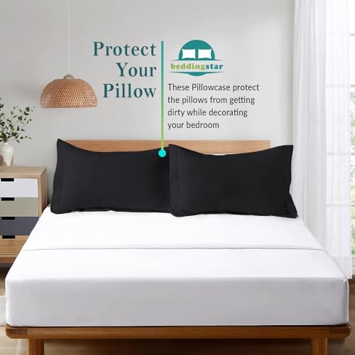 Queen Pillow Shams Set of 2-100% Egyptian Cotton Black Pillow Shams Queen 20X30 Pillow Covers 600 Thread Count Hotel Class Bedding Queen Size Decorative Bed Pillow Shams Set - Thumbnail 4