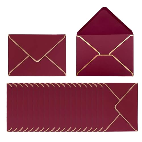 50 piezas sobrespara tarjeta de regalo, 13,5 x 18,5 cm, Sobresde tarjetas, Sobrescon borde dorado, Sobrespara Invitaciones, Sobres de invitación con borde dorado, para bodas,fiestas (rojo)
