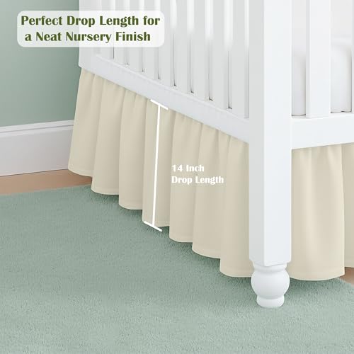 Image of Luxury Crib Bed Skirt 28 inch x 52 inch with 14 Inch Drop Soft & Breathable Dust Ruffle Fits Standard Crib and Toddler Bed Nursery Microfiber Fabric Ruffle Bed Skirt for Baby Boys or Girls Ivory Solid