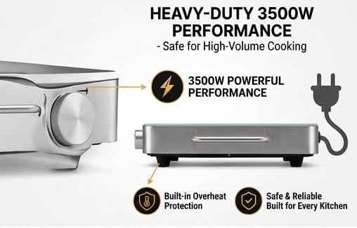 Image of 3500W Portable infrared Induction Cooktop, Electric Induction Cooker with Touch Control & Rotary Knob, LED Display, Timer, 6 Preset Cooking Modes, Overheat Protection, Stainless Steel Body