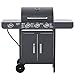Outsunny 3+1 Burner Gas BBQ Grill, Outdoor Barbecue Trolley with Wheels, Warming Rack, Side Shelves, Cabinet, Thermometer for Garden, Party, Camping, 110L x 50W x 100Hcm, Grey