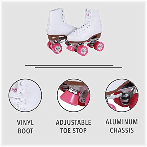 CHICAGO Skates Premium White Quad Roller Skates for Girls and Women Beginners Classic Adjustable High-Top Design for Indoor or Outdoor Skates and Roller Derby