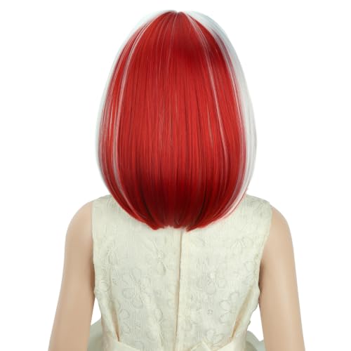 Image of PATTNIUM Girls Green White and Red Bob Wig Kids Christmas Short Straight Wig with Bangs Cosplay Party Synthetic Rose Net Daily Wear Wig