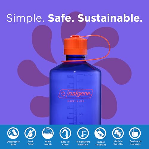 Image of Nalgene 32 oz Narrow Mouth Water Bottle | BPA-Free, Durable & Leak Proof, Lghtweght Bottle for Hkng, Gym & Travel, Perwnkle (Pack of 6)