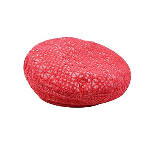 Women Lace Lightweight Beret Floral Hollow Out Hat Breathable French Beret Beanie Hat Cap For Spring Summer, Fuchsia #TOP5