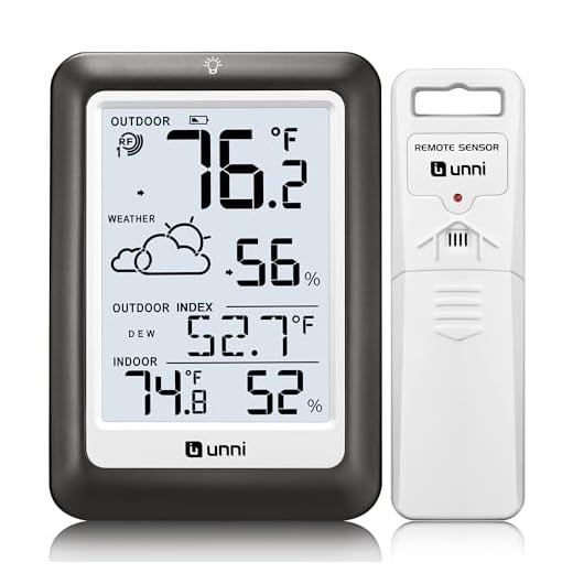 Indoor Outdoor Thermometer Wireless Weather Station, Temperature Humidity Monitor Battery Powered Inside Outside Thermometers with 330ft Range Remote Sensor and Backlight Display（Metal Black）
