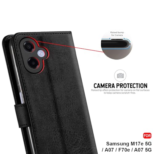 Image of TheGiftKart Flip Cover Back Case for Samsung Galaxy M17e 5G / A07 / F70e / A07 5G | Genuine Leather Finish | Designer Button | Inbuilt Pockets & Stand | Flip Back Cover Case (Faux Leather, Black)