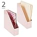 mDesign Plastic Slim Vertical File Folder Storage Organizer Bin with Handle - Hold Notebooks, Binders, Envelopes, Magazines for Home Office, Work Desktops, Ligne Collection, 2 Pack, Light Pink