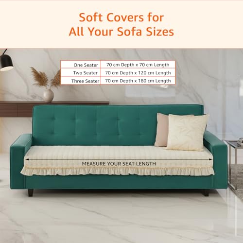 Image of Amazon Basics Quilted Sofa Cover for Three Seater, Modern Grid Pattern, Non-Slip Sofa Pad, 70x180 cm, Soft Silicone Grip Dots, 100% Polyester, Machine Washable - Off-White