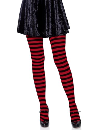 Leg Avenue Women's Nylon Striped Tights, Black/Red, One Size
