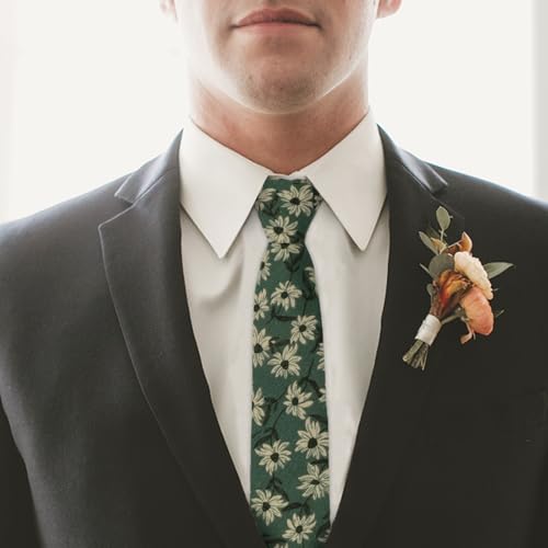 Image of Mantieqingway Men's Skinny Tie, Cotton Floral Ties for Men Wedding Necktie for Groom, Groomsmen, Missions, Dances