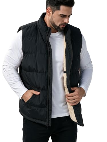 Image of TUVEKE Men's Puffer Vest Sherpa Lined Outdoor Zipper Fleece Vest Warm Sleeveless Men Winter Jackets Water-Resistant M-5XL