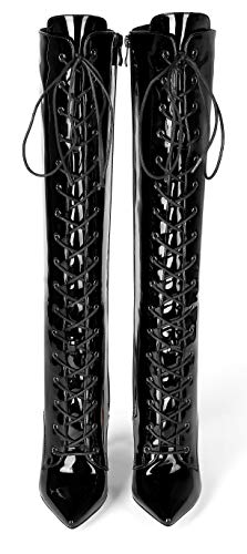 Eldof Women's Knee-High Boots Lace Up High Heeled Stiletto Sexy Boot Black-Patent Us10 #TOP2