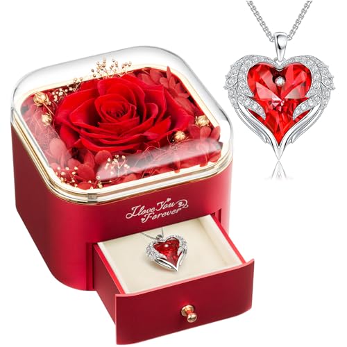 NEWNOVE Gifts for Her, Preserved Real Red Rose with Angle