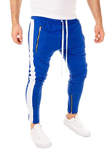 PITTMAN Pista Retro Pantalón De Deporte Hombre Cremallera Chándal Mezclar Cielo Agua Suave, Azul/Blanco (0301), S