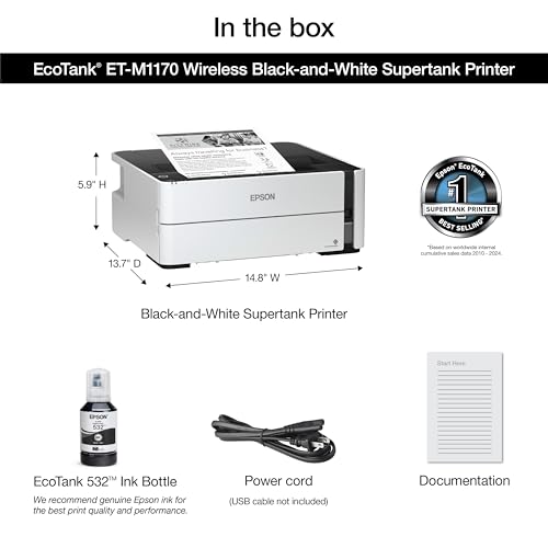 Image of Epson EcoTank ET-M1170 Wireless Monochrome Supertank Printer with Ethernet PLUS 2 Years of Unlimited Ink*,White