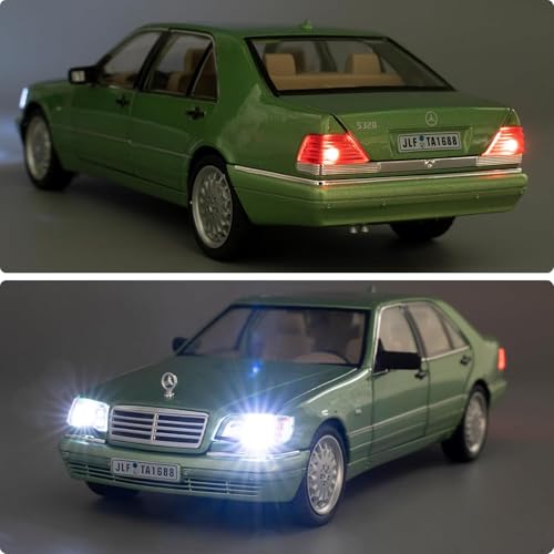 Image of 1:24 Benz W140 S320 Model Car, Diecast Collectible Pull Back Toy Car, Retro Classic Car with Sound and Light for Adults, Kids, Boys (Green)