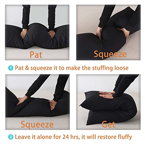 WhatsBedding Memory Foam Body Pillow with Breathable Zippered Cotton Cover, Full Body Pillow for Adults, Long Pillow for Sleeping, Firm Pillow Fluffy Supportive - Black