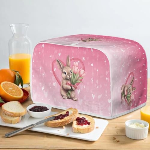 Image of Easter Day Decor Kitchen Toaster Dust Cover Bakeware Protector Compatible with 2 Slice Toaste Dust Protection Cover Tulips Flower Bunny Print