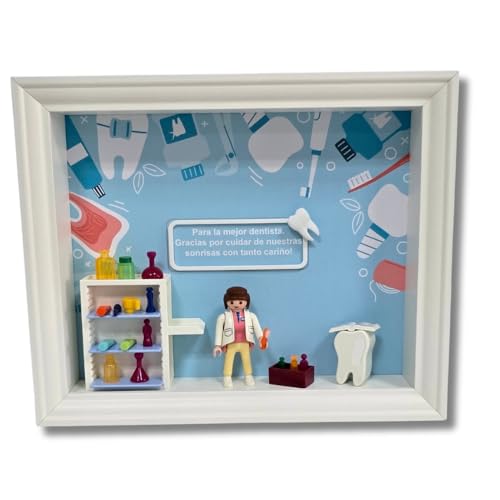 CUADRO PLAYMOBIL Profesiones Modelo DENTISTA. Regalo para cumpleaños, jubilaciones y ocasiones especiales. Ideal para Dentistas, Higienistas, Ortodoncistas, ... Regalos personalizados. Regalos TPMAS.