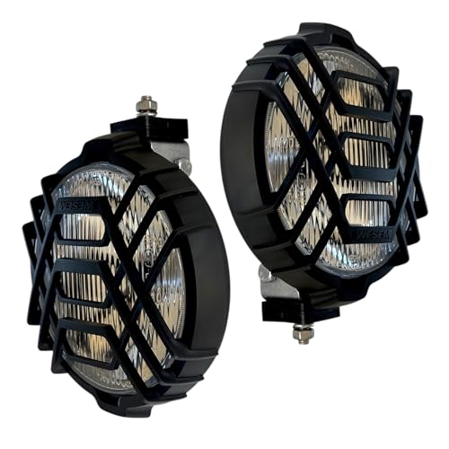 MelTruck Juego de 2 Faros de Largo Alcance H3 12V 24V, Faros Auxiliares con Rejilla de Protección, Kit Completo incl. 2x Bombillas H3 12V, Homologado E20, para Camión Coche 4x4 Todoterreno