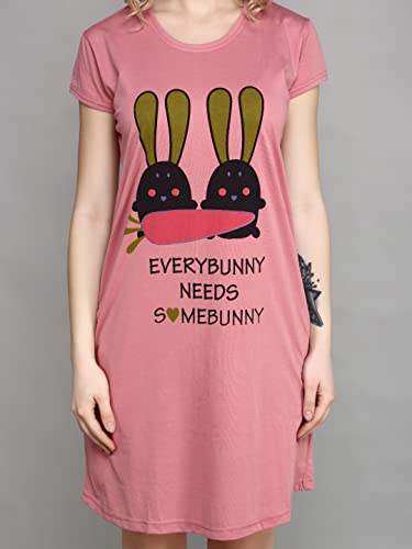 Image of Meerkat Women Short Sleeve Knee Length Cotton Knits Printed Short Nighty /Long Shirt /Midi