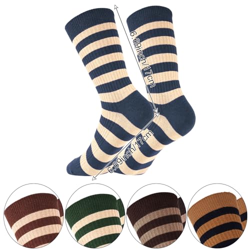 Marrywindix 5 Pairs Retro Striped Crew Socks Colorful Striped Cute Athletic Cotton Casual Long Tube Socks for Women2