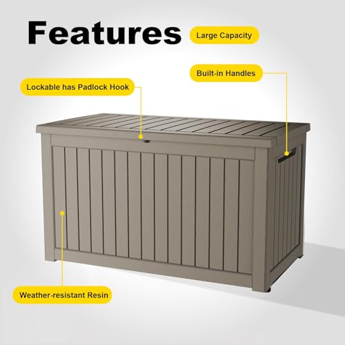 Image of 280 Gallon Waterproof Outdoor Storage Box, UV Resistant Resin Deck Box with Hydraulic Rod for Stable Support, Ideal for Patio, Garden and Pool, Grey
