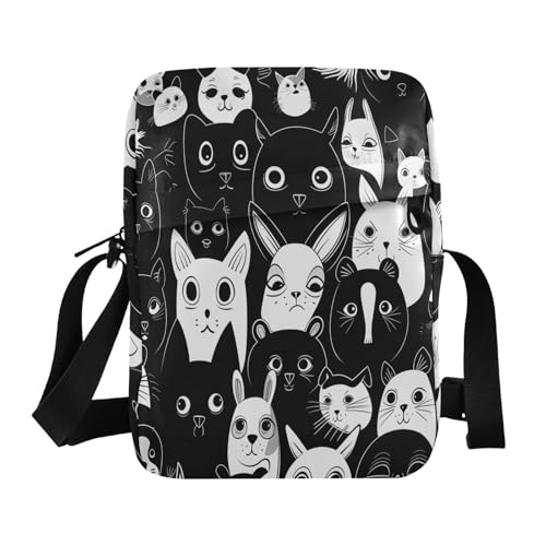 messenger bag for men cross body bag men Shoulder Hand Bag For Woman Adjustable Strap for Shopping Shopping- Animals Stick Figures Black White