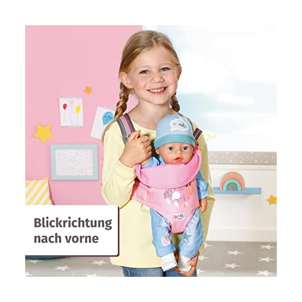 Zapf Creation 832462 BABY born Babytrage - Puppentrage für Kinder Puppezubehör, 2 Blickrichtungen mit verstellbaren Gurt in rosa grau für 36 cm und 43 cm große Puppen geeignet – Bild 4