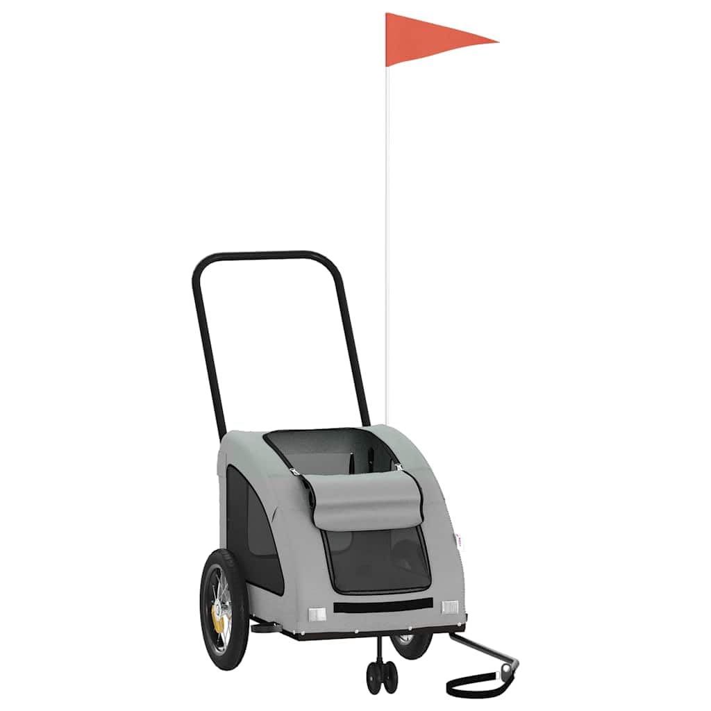 vidaXL Remolque de Bicicleta Mascotas Hierro Tela Oxford Gris, Remolque para Bicicletas, Remolque para Mascotas, Carrito para Bicicletas