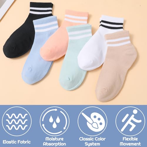 Utensilsto 6 Paar Socken Damen 35-38 Sneaker Socken Bunte Sneakersocken Retro Kurze Tennissocken Sportsocken Baumwollsocken mit Streifen Motiv Kurzsocken für Tenniss Sport Lauf Arbeit (Bunt)