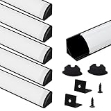 VST 6Pack 1ft Black LED Aluminum Channel with Milky White Cover V Shape 16x16mm, Led Strip light Tra