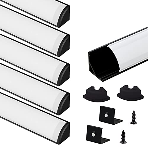 Vst 6Pack 1Ft Black Led Aluminum Channel With Milky White Cover V Shape 16X16Mm, Led Strip Light Track With End Caps And Mounting Clips Accessories, Aluminum Profile For Led Strip Lights #TOP9