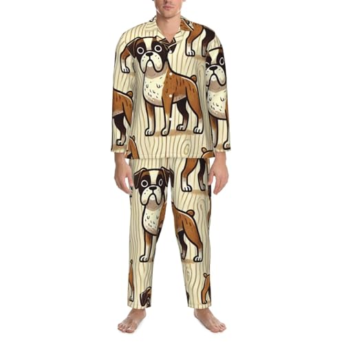 Mens Long Sleeves Pajama Set Boxer Dogs Wood Funny Cozy Two-Piece Loungewear For Nighttime Comfort,Casual Wear4