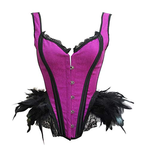 SZIVYSHI Mujer Sexy Gótico Vintage Steampunk Brocado Lace Satén Bone Correa Corsé Corset Bustier Top (Morado con Pluma, Small) Cover