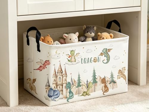 Image of Rectangle Kids Baskets Dinosaur Basket Cute Storage Bin Boys Box for Room Decor Gift Basket(Castle dinosaur)