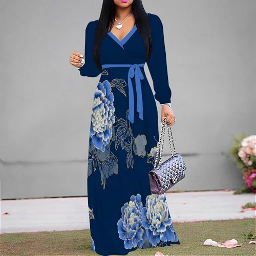Image of PinkPatty Women's Long Sleeve Maxi Dress Plus Size Casual V Neck Wrap Dress with Pockets&Belt