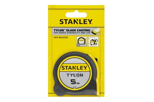 Stanley 0-30-697 mesure Tylon 5m x 19mm - Boitier Ergonomique Bi matière - Ruban en Acier Laqué - Crochet 2 Rivets - Position du Zéro Réel - Agrafe pour Port À La Ceinture, multicolore