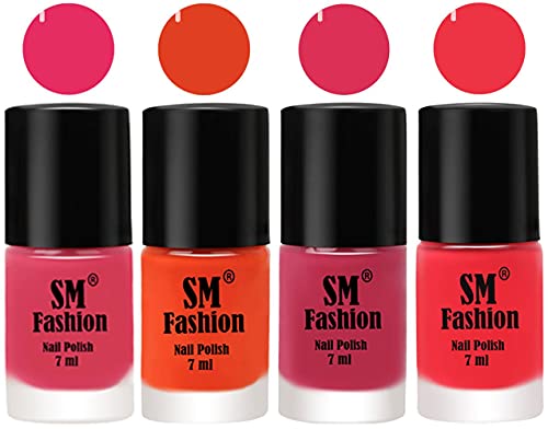 Image of Nail Polish Combo Set (Pack of 4) Quick Dry Gel Finish Nail Paint | Dark Rose Pink,Reddish Orange ,Dusty Pink,Rose Pink | 7 ml Each