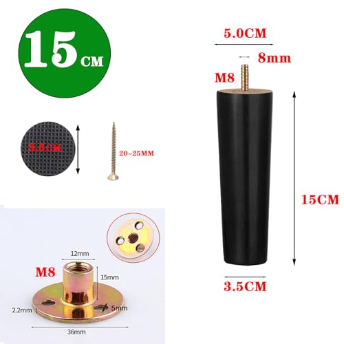 XineYuor 4PCS Wooden Furniture Legs,Black Wooden Furniture and Sofa Feet,Beech Feet for Coffee Table,Legs for Cabinet,Armchairs,Bed,Sofas,Bedside Tables (15cm/5.90'' - Image 2