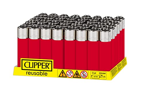 Clipper - Classic Large Reusable Lighter - Iconic Premium Refillable Lighters Bulk Pack - Replace Butane, Flint, and Spark Wheel for Unlimited Lights - 48 Pack - Solid Red