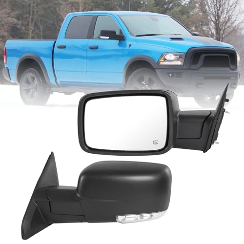 JDMSPEED Left Driver Side Door Mirror Compatible with Ram 1500 2009-2018 Ram 2500 3500 2010-2018 with Heated Power Glass Turn Signal Puddle Light(10 Pins)