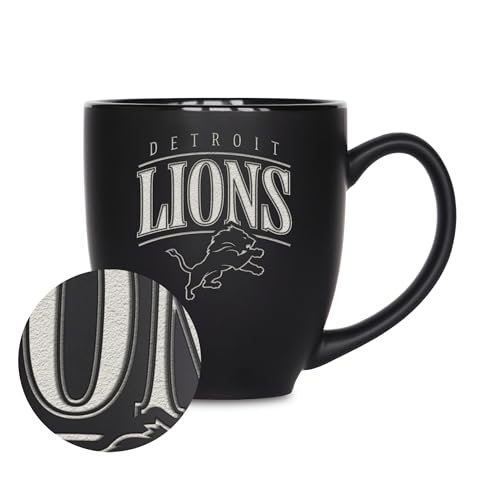 Rico Industries NFL Football Detroit Lions Tribute 15oz Laser Engraved Matte Black Ceramic Bistro Mug - For Hot or Cold Drinks