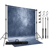 Haboke 2-in-1 Portable Photo Backdrop Kit with 6x8ft Abstract Background - Includes Adjustable Stand, 8 Clamps & Storage Bag(Blue,6x8ft)
