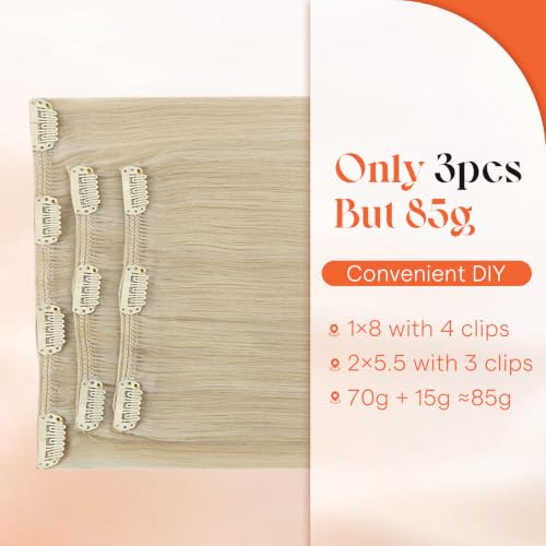 Image of Sunny Hair Clip in Hair Extensions Real Human Hair 16 Inch Platinum Blonde | Clip on Hair Extensions for Women, Light Volume and Soft Movement for Business Travel with a Polished Look 85g