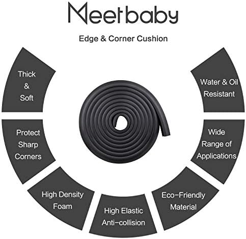 MEETBABY Baby Proofing Edge Corner Guards, Child Safety Furniture Bumper, Table Protectors, 3M Pre-Taped Corners, Safe Edge Corner Cushion, 20.4 ft - 18 ft Edge 8 Corners, Black - 3